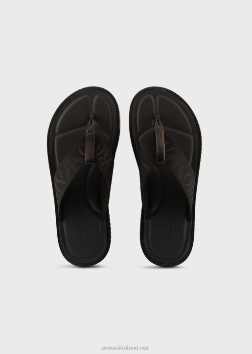 Men 086V1853 Logo Tape Thong Sandals Armani Black