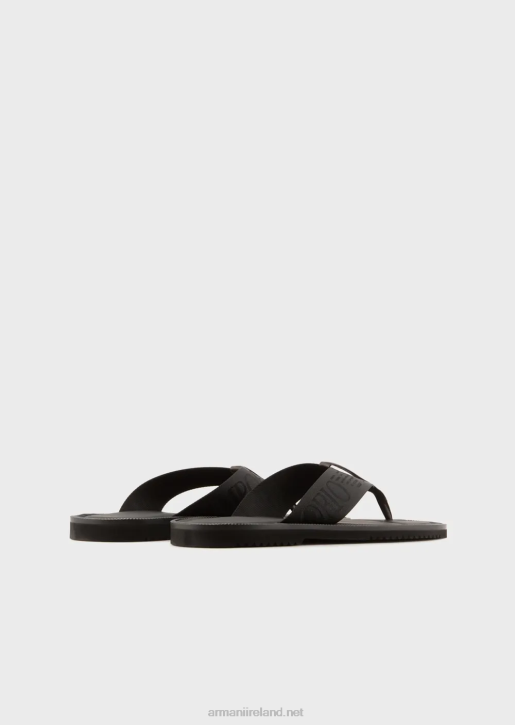 Men 086V1853 Logo Tape Thong Sandals Armani Black