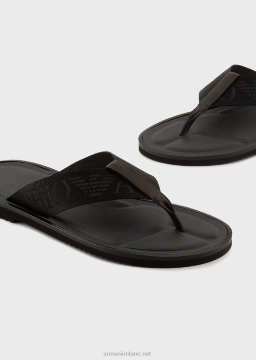 Men 086V1853 Logo Tape Thong Sandals Armani Black