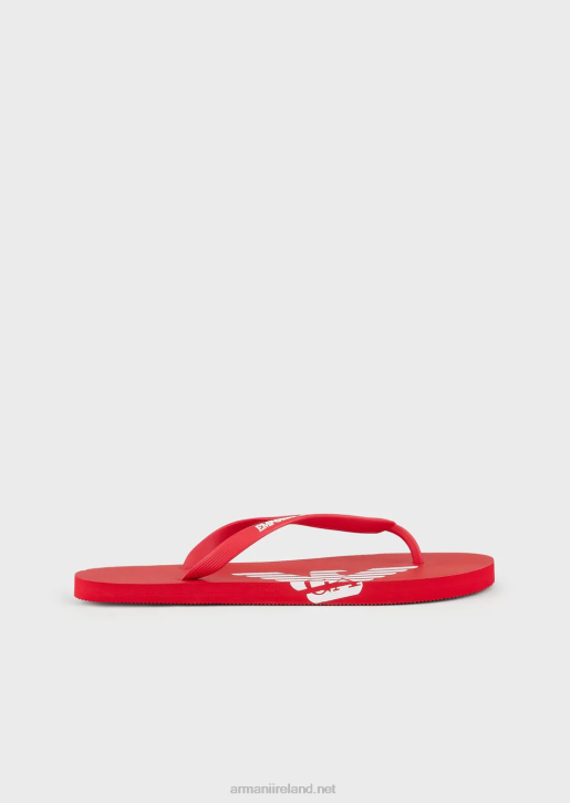 Men 086V1859 Rubber Flip-Flops With Logo Armani Red