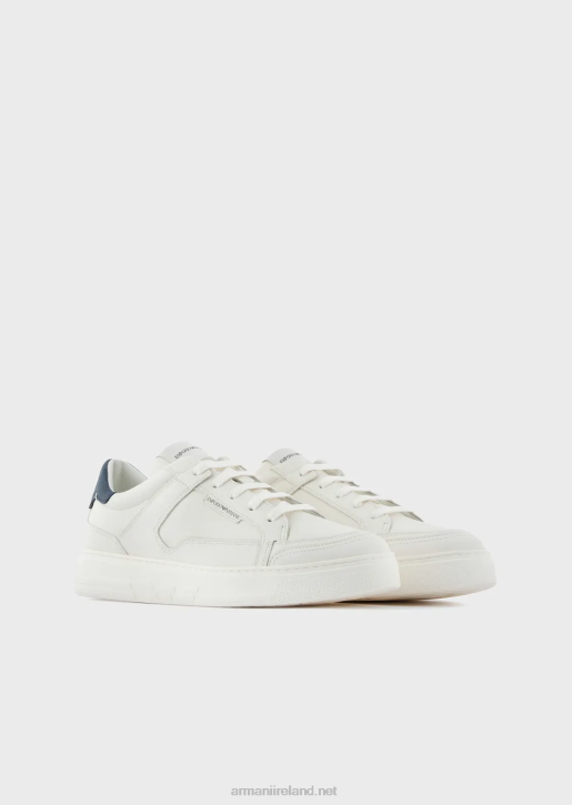 Men 086V1876 Hammered-Leather Sneakers Armani Milky White