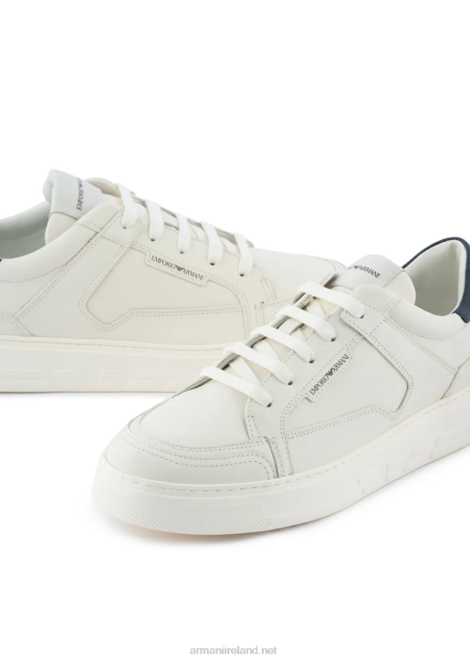 Men 086V1876 Hammered-Leather Sneakers Armani Milky White