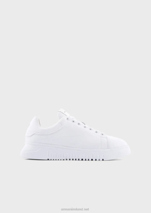 Men 086V1907 Tumbled Leather Sneakers Armani White