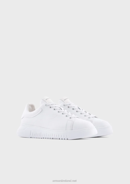 Men 086V1907 Tumbled Leather Sneakers Armani White