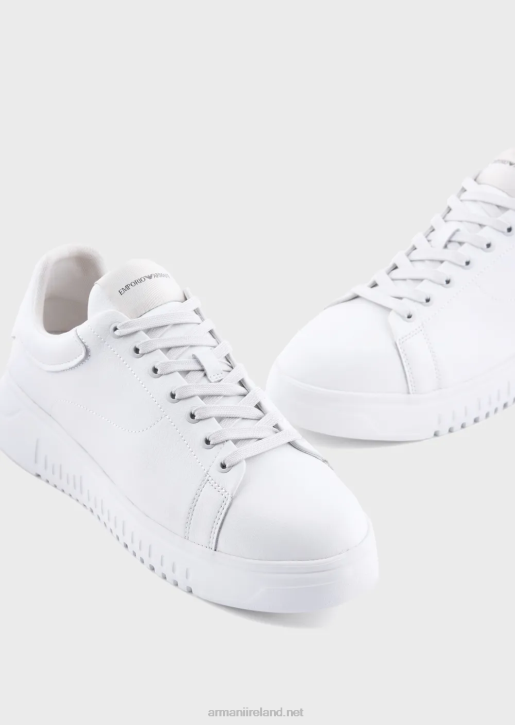 Men 086V1907 Tumbled Leather Sneakers Armani White