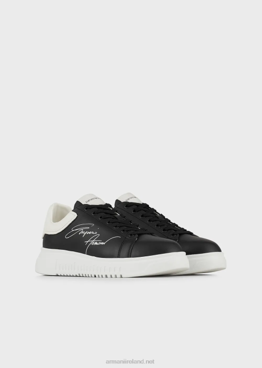 Men 086V1909 Leather Sneakers With Signature Logo Armani Black