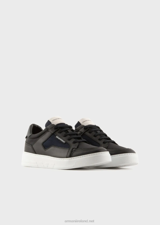 Men 086V1912 Nylon And Leather Sneakers Armani Black