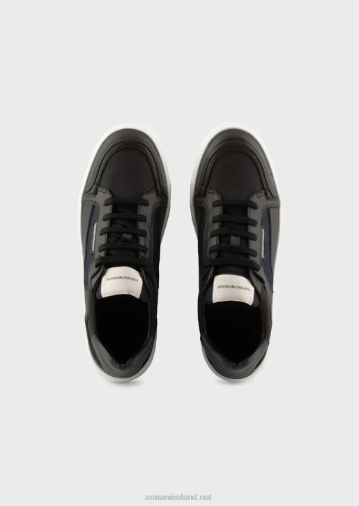 Men 086V1912 Nylon And Leather Sneakers Armani Black