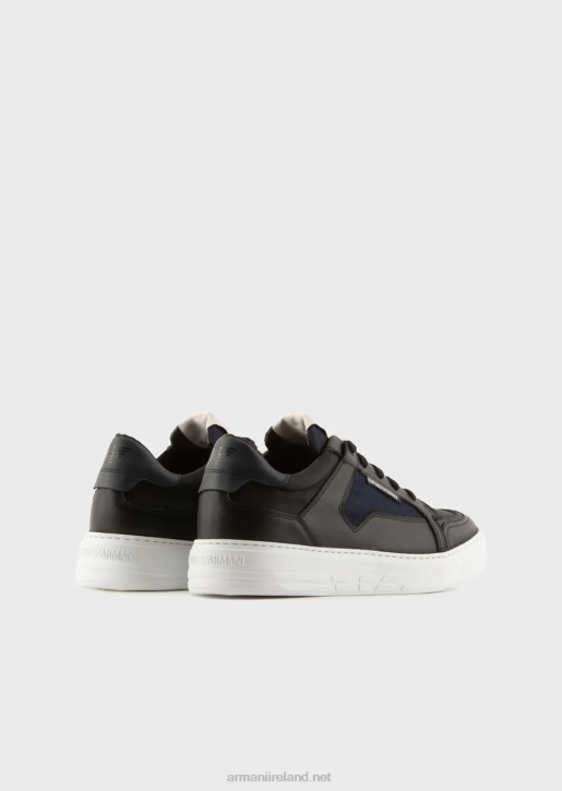 Men 086V1912 Nylon And Leather Sneakers Armani Black
