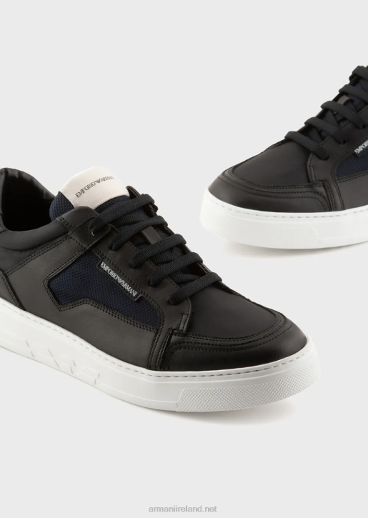 Men 086V1912 Nylon And Leather Sneakers Armani Black