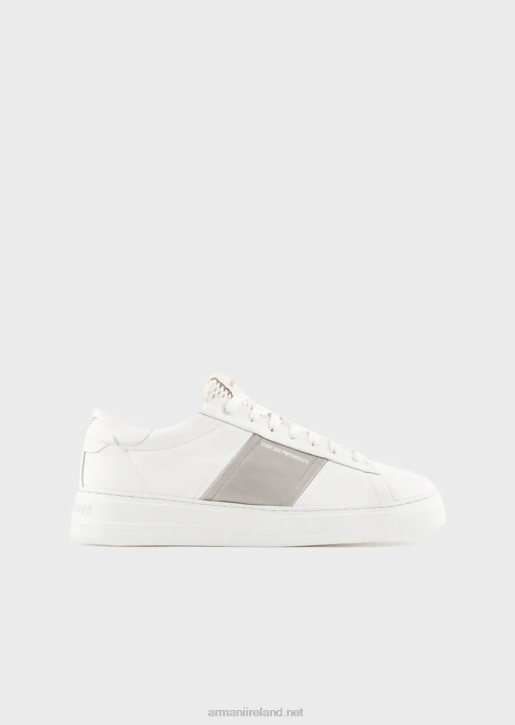 Men 086V1915 Leather Sneakers With Contrasting Detail Armani Milky White