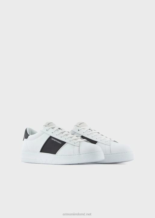 Men 086V1917 Leather Sneakers With Rubber Details Armani White