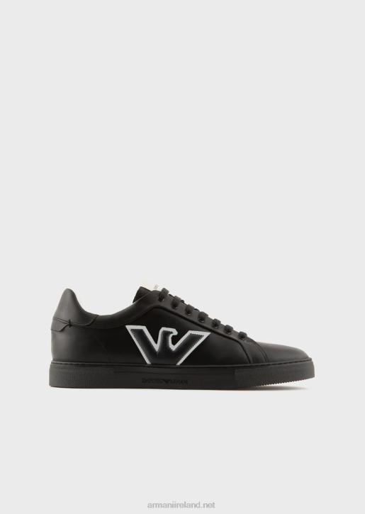 Men 086V1919 Leather Sneakers With Eagle Patch Armani Black