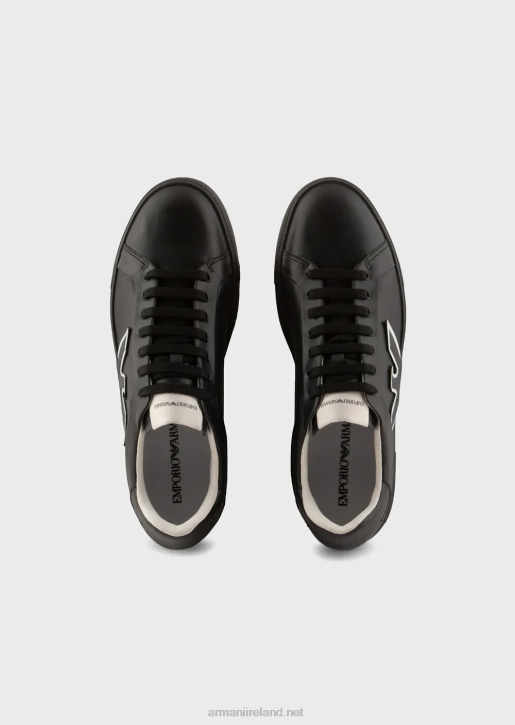 Men 086V1919 Leather Sneakers With Eagle Patch Armani Black