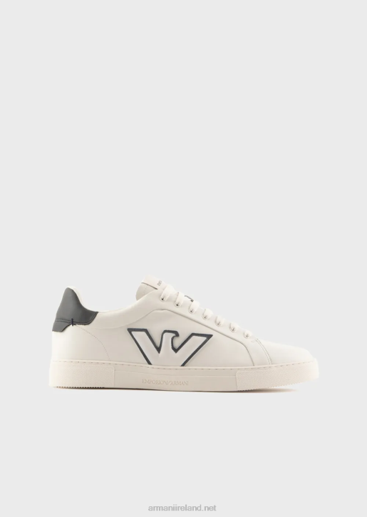 Men 086V1921 Leather Sneakers With Eagle Patch Armani White