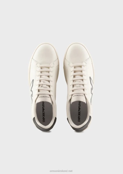 Men 086V1921 Leather Sneakers With Eagle Patch Armani White