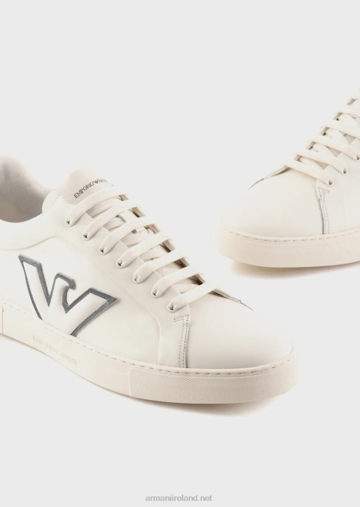 Men 086V1921 Leather Sneakers With Eagle Patch Armani White