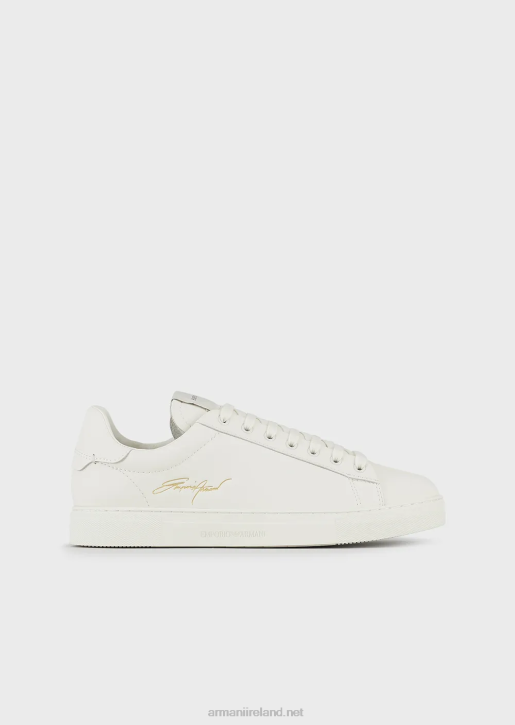 Men 086V1922 Leather Sneakers With Gold Signature Logo Armani White