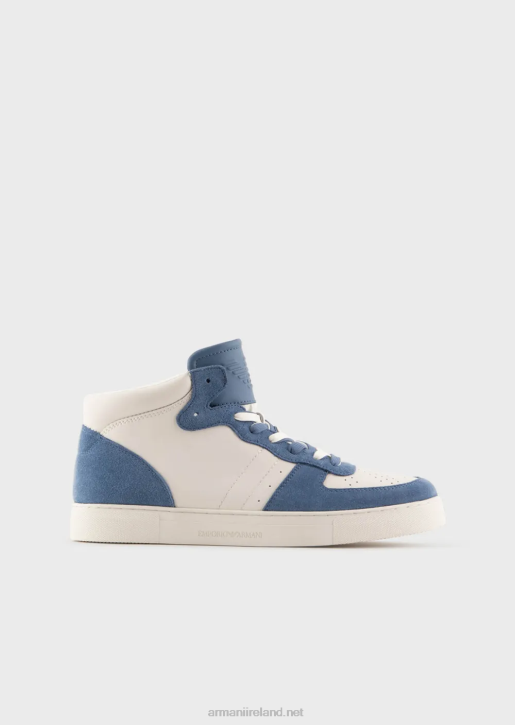 Men 086V1927 Leather And Suede High-Top Sneakers Armani Blue