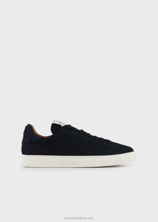 Men 086V1928 Nubuck Sneakers With Back Logo Armani Navy Blue