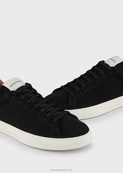 Men 086V1929 Nubuck Sneakers With Back Logo Armani Black
