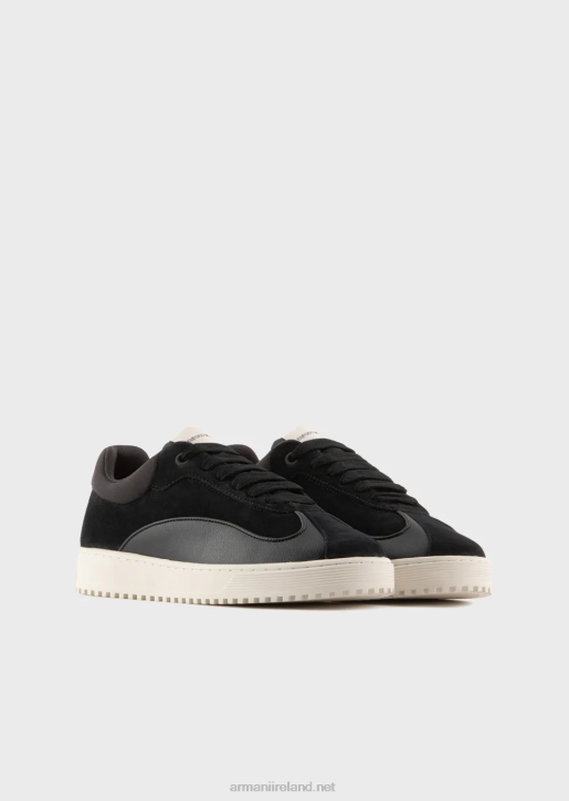 Men 086V1932 Suede And Nylon Sneakers Armani Navy Blue