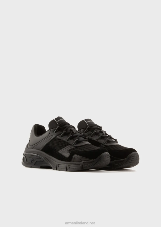 Men 086V1936 Suede Sneakers With Knit Details Armani Black