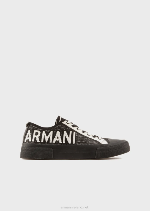 Men 086V1938 Recycled Knit Sneakers With Jacquard Logo Armani Black