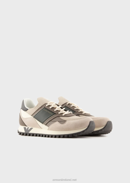 Men 086V1939 Suede And Mesh Sneakers Armani Beige