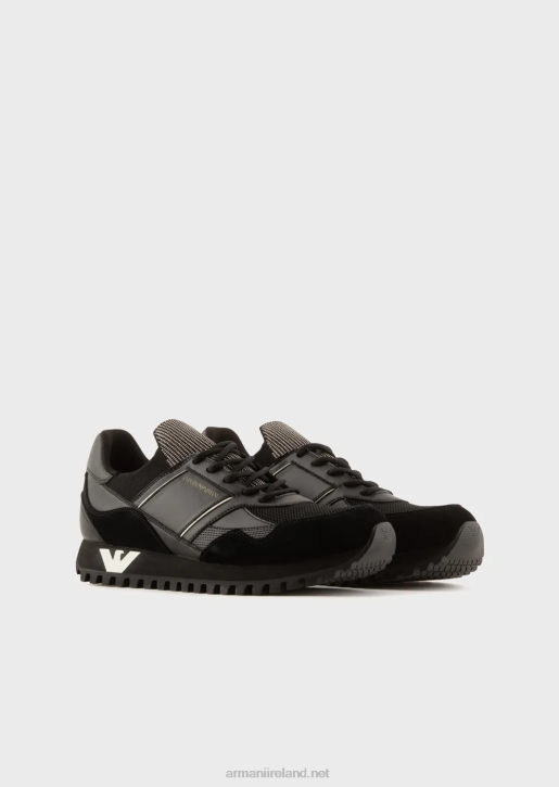 Men 086V1940 Suede And Mesh Sneakers Armani Black
