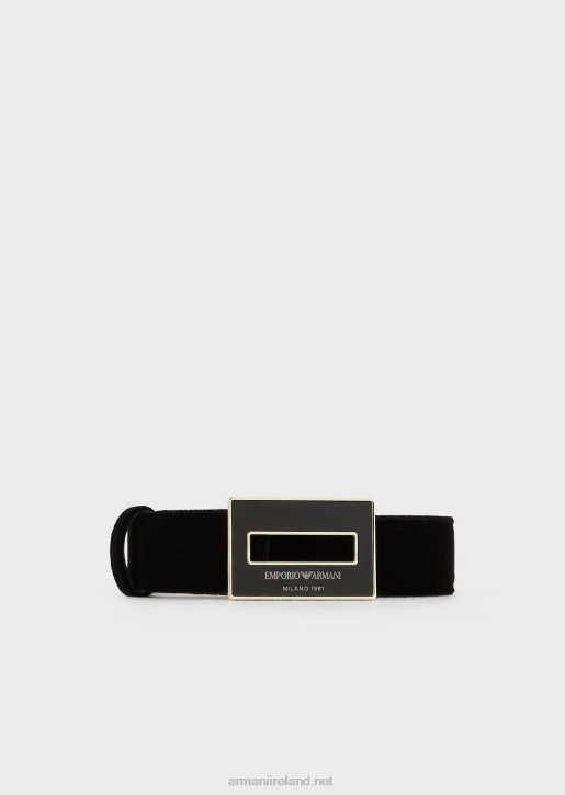 Women 086V746 Velvet Belt With Square Plate Armani Black