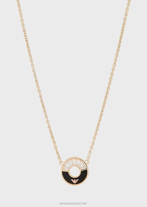 Women 086V840 Black Onyx Pendant Necklace Armani Rose Gold