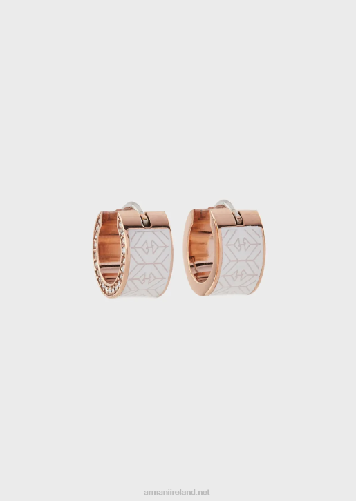 Women 086V849 White Lacquer Hoop Earrings Armani Rose Gold