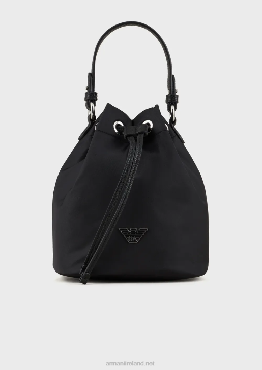 Women 086V742 Travel Essentials Recycled-Nylon Bucket Bag Armani Black