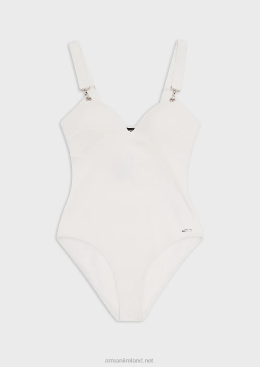 Women 086V10 Padded Ribbed Lycra One-Piece Swimsuit Armani White