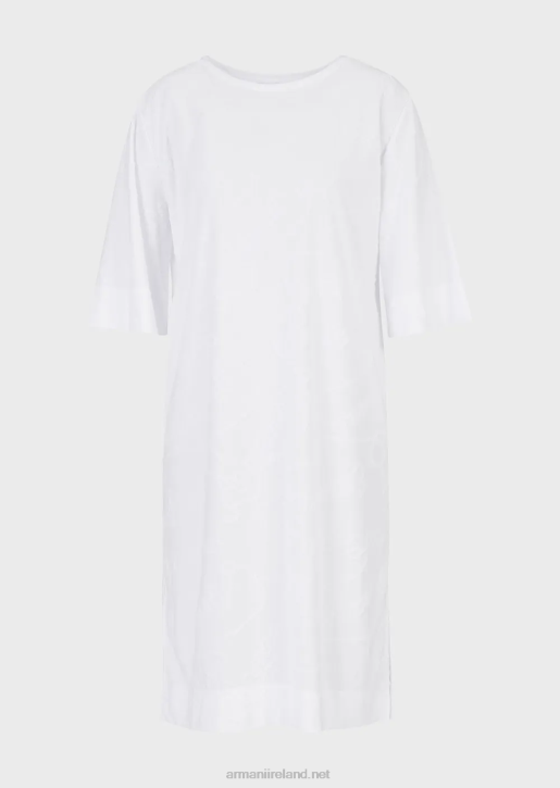 Women 086V19 Jacquard Logomania Jersey Beach Dress Armani White