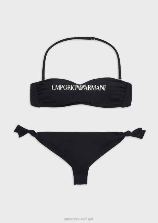 Women 086V1 Recycled Nylon Bandeau Bikini With Logo Armani Black