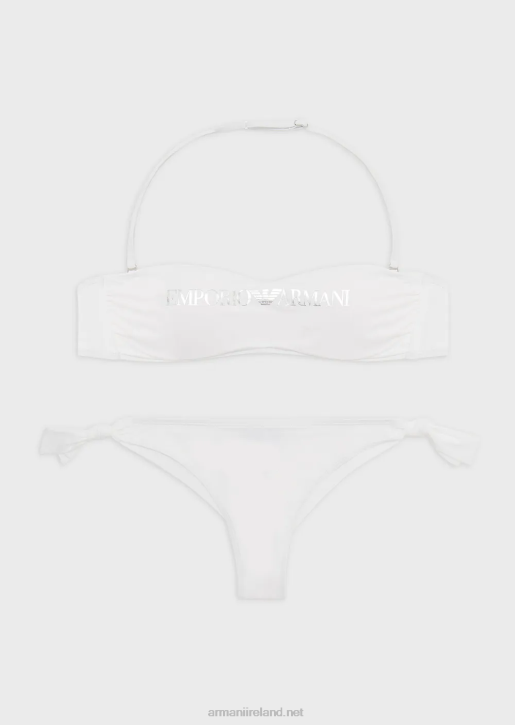 Women 086V2 Recycled Nylon Bandeau Bikini With Logo Armani White