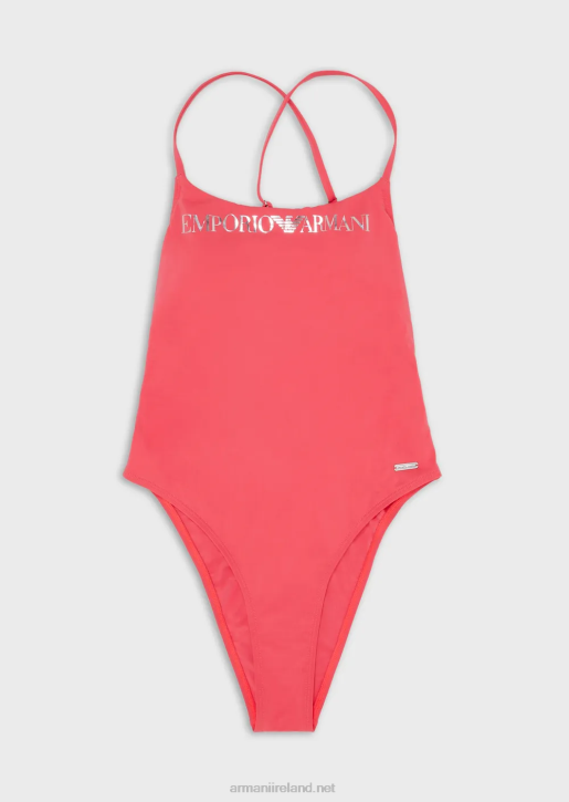 Women 086V8 Recycled Nylon Swimsuit With Logo Armani Pink