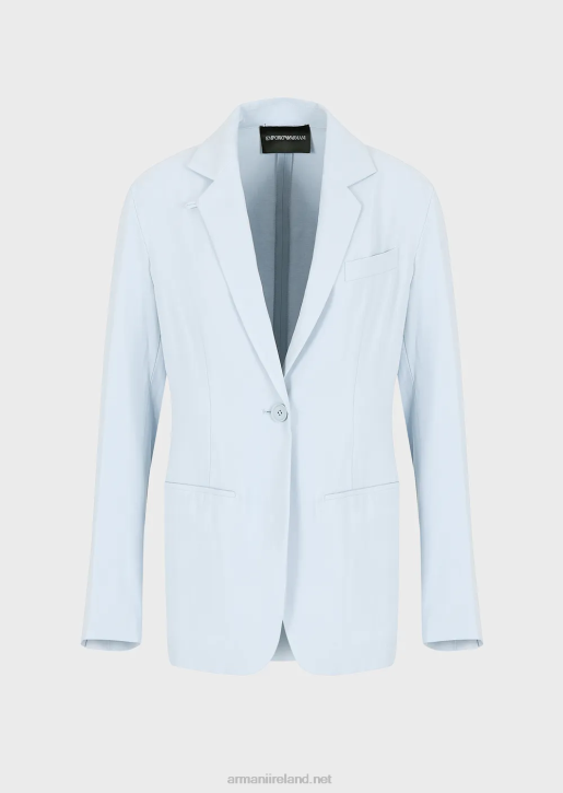 Women 086V28 Single-Breasted Jacket In Fluid Gabardine Armani Azure