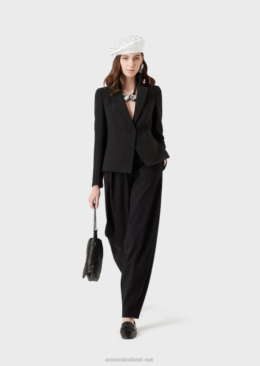 Women 086V41 Cady Crepe Jacket With Lapels Armani Black