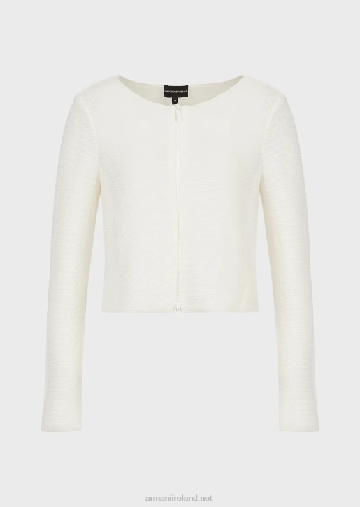 Women 086V54 Barre-Jersey Zip-Up Bolero Armani White