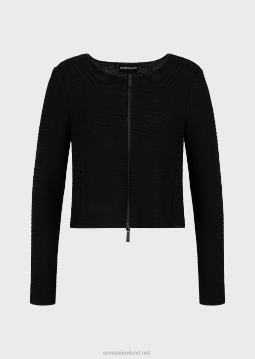 Women 086V55 Barre-Jersey Zip-Up Bolero Armani Black