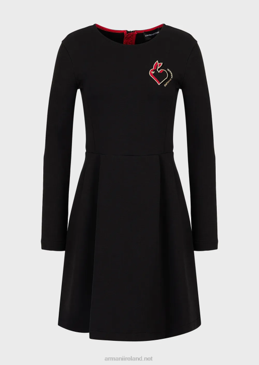 Women 086V100 Rabbit-Embroidered Sweatshirt Dress Armani Black