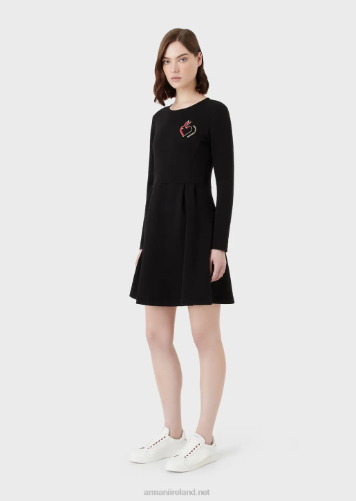 Women 086V100 Rabbit-Embroidered Sweatshirt Dress Armani Black