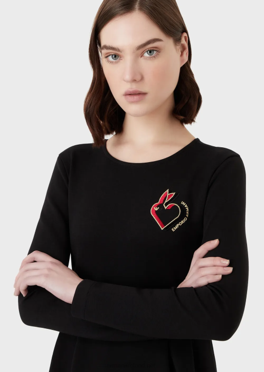 Women 086V100 Rabbit-Embroidered Sweatshirt Dress Armani Black