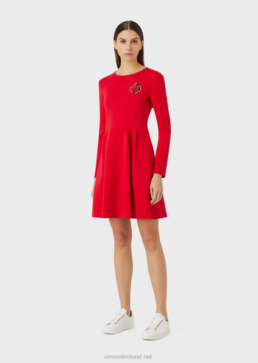 Women 086V101 Rabbit-Embroidered Sweatshirt Dress Armani Red