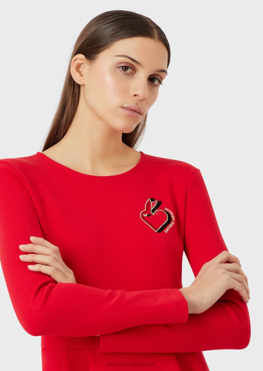 Women 086V101 Rabbit-Embroidered Sweatshirt Dress Armani Red