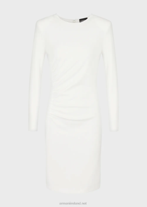 Women 086V106 Milano-Stitch Sheath Dress With Draping Armani White