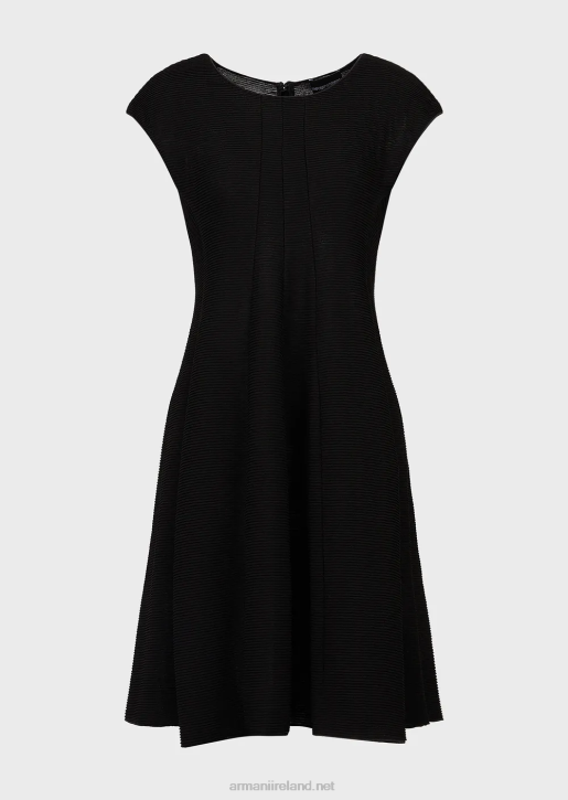 Women 086V110 Ottoman-Effect Barre Jersey Flared Dress Armani Black